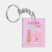 ベトナム旅行アート、ピンク キーホルダー (正面左)