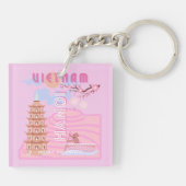 ベトナム旅行アート、ピンク キーホルダー (裏面)