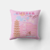 ベトナム旅行アート、ピンク クッション (裏面)