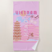 ベトナム旅行アート、ピンク ビーチタオル (正面)