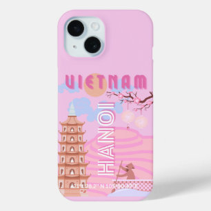 ベトナム旅行アート、ピンク iPhone 15ケース