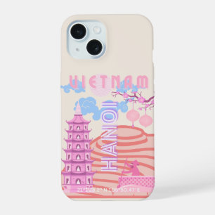 ベトナム旅行アート、ピンク iPhone 15ケース