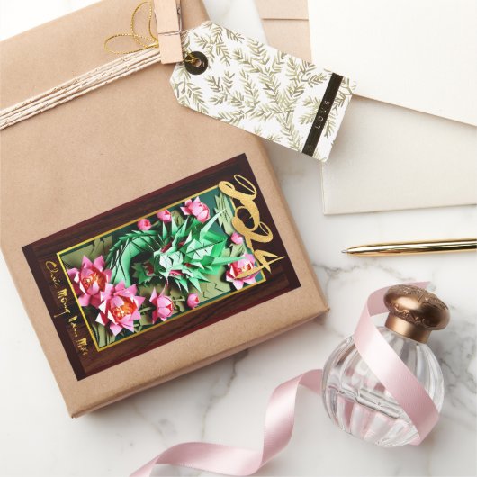 ベトナム木材ドラゴン新年2024 RecS 長方形シール (ギフト)