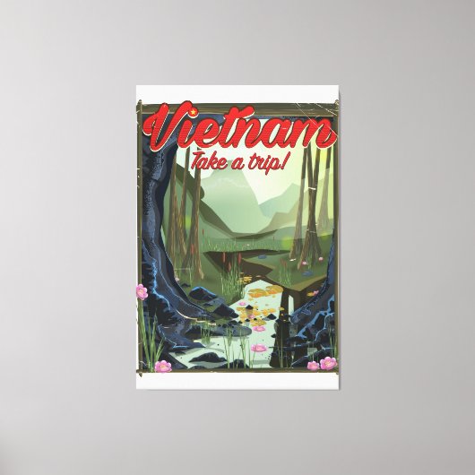ベトナム洞窟の漫画の旅行ポスター キャンバスプリント (正面)