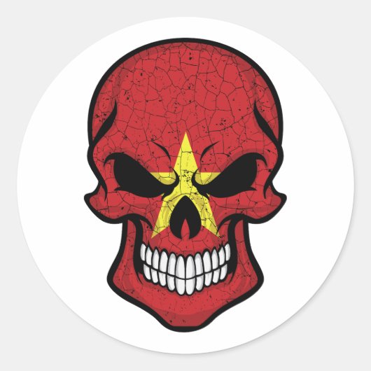 ベトナム笑顔スカル国旗 ラウンドシール (正面)