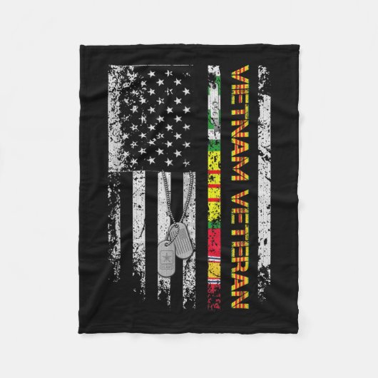 ベトナム退役軍人ヴィンテージ国旗のメモリアル愛国心 フリースブランケット (正面)