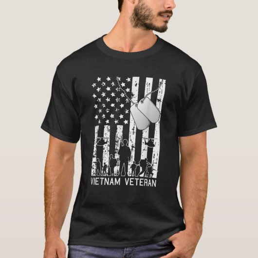 ベトナム退役軍人 クール アメリカ国旗 軍事 陸軍 S Tシャツ (正面)