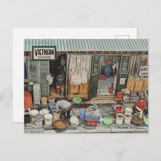 ベトナム通りライフ、カスタマイズ可能な日付はがき ポストカード (正面/裏面)