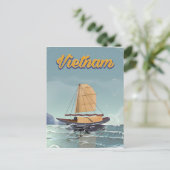 ベトナム魚釣りボートヴィンテージ旅行ポスター ポストカード (スタンド正面)