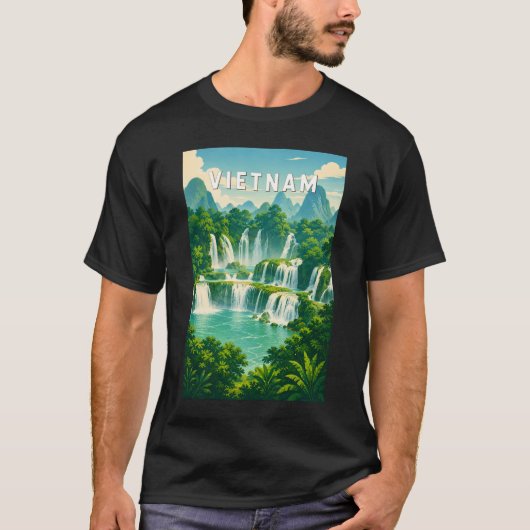 ベトナム イラスト 旅行 アート ヴィンテージ Tシャツ (正面)