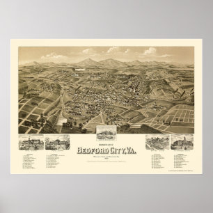 ベドフォード都市、VAのパノラマ式の地図- 1891年 ポスター