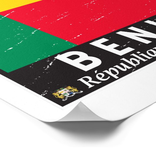 ベナン国旗のエンブレム動揺してヴィンテージ ポスター (角)