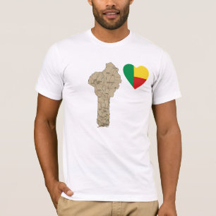 ベナン国旗のハートと地図Tシャツ Tシャツ