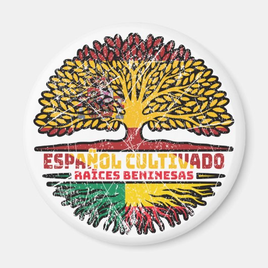 ベナン ベナン人 スペイン スペイン 木の根 元の国旗 マグネット (正面)