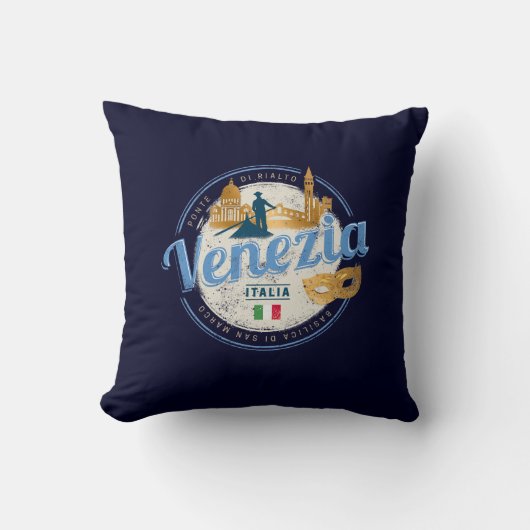 ベニスとゴンドラのイタリアカーニバルヴィンテージ クッション (正面)