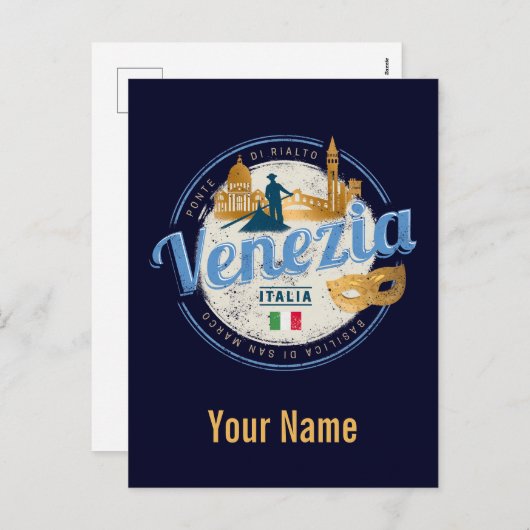 ベニスとゴンドラのイタリアカーニバルヴィンテージ シーズンポストカード (正面/裏面)