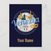 ベニスとゴンドラのイタリアカーニバルヴィンテージ シーズンポストカード (正面)