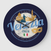 ベニスとゴンドラのイタリアカーニバルヴィンテージ ラージ壁時計 (正面)