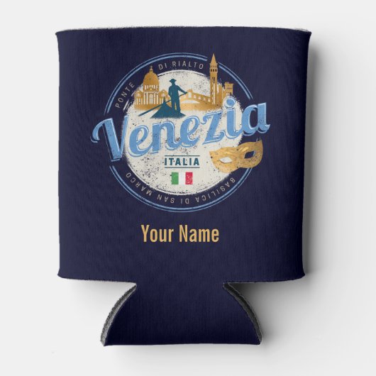 ベニスとゴンドラのイタリアカーニバルヴィンテージ 缶クーラー (正面)