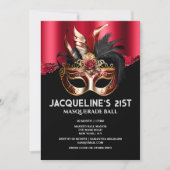 ベニスの仮装バースデーマスクレッド金ゴールドガラス 招待状 (正面)