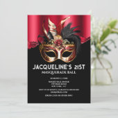 ベニスの仮装バースデーマスクレッド金ゴールドガラス 招待状 (スタンド正面)