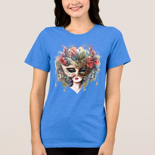 ベニスの仮装マスクピンクの金ゴールドフローラマスク トライブレンドＴシャツ (正面)