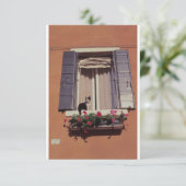 ベニスの窓敷居の上の猫。 サンキューカード (スタンド正面)