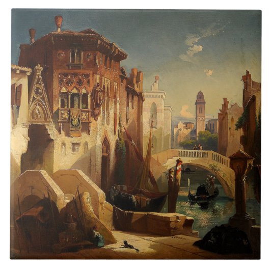 ベニスイタリアの町運河ボートのゴンドラのセラミックタイル タイル (正面)