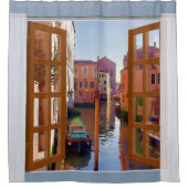 ベニスイタリアの窓の眺めの夕方 シャワーカーテン (正面)