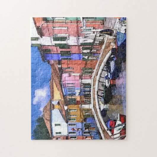 ベニスカラフルウォーターカラーアートのブラノアイランドインヴェネツィア ジグソーパズル (縦)