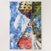 ベニスカラフルウォーターカラーアートのブラノアイランドインヴェネツィア ジグソーパズル (縦)