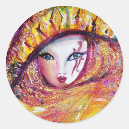 ベニスカーニバルイエロ金ゴールドマスク ラウンドシール (正面)