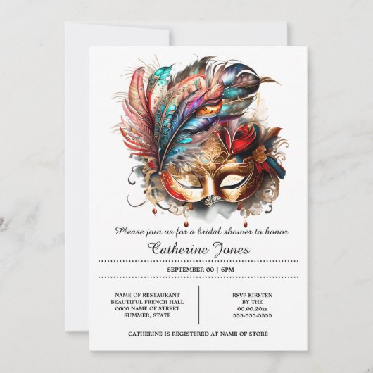 ベニス仮面ボール顔マスク羽根カーニバル 招待状 (正面)