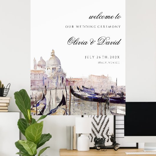 ベニス結婚の台本の水彩歓迎サイン ポスター (ホームオフィス)