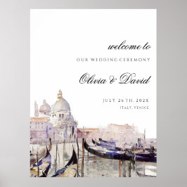ベニス結婚の台本の水彩歓迎サイン ポスター