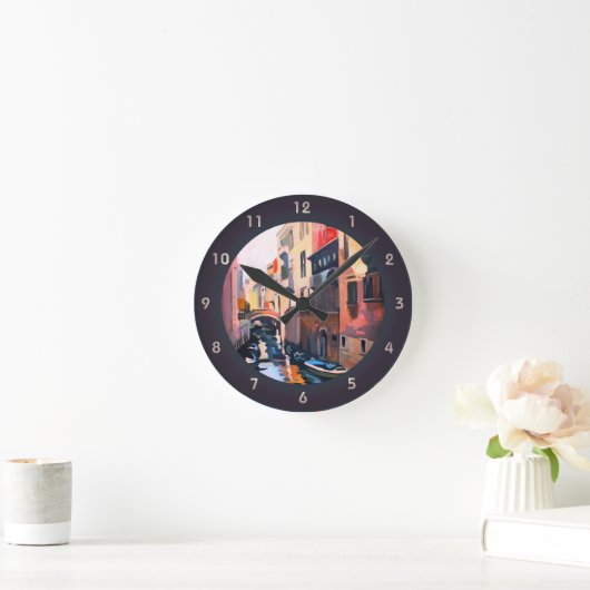 ベニス運河 – ファインアート絵画ズ ラウンド壁時計 (ホーム)