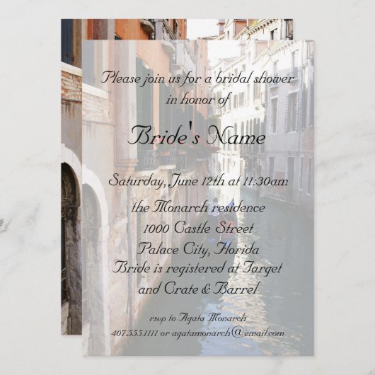 ベニス風のテーマの結婚式のためのブライダルシャワー 招待状 (正面/裏面)
