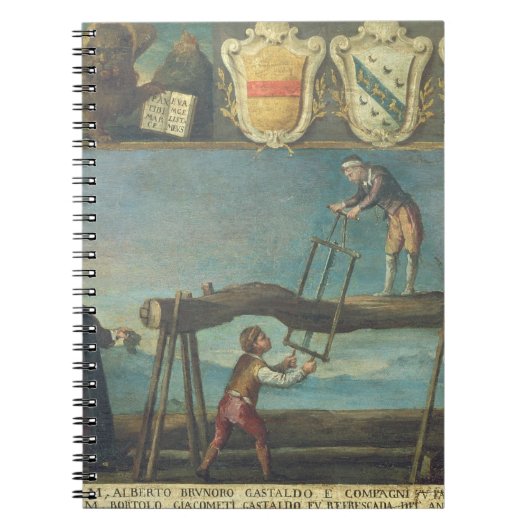 ベニス風の製材所の労働者のギルドの印、1445年 ノートブック (正面)