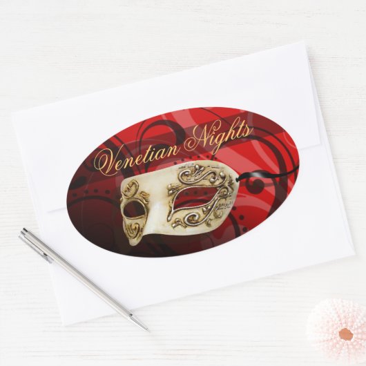 ベニス風夜仮面舞踏会のパーティー 楕円形シール (封筒)