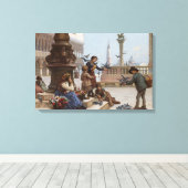 ベニス食べ物を与えの子ども鳩(by Paoletti) キャンバスプリント (インサイチュ (ウッドフロア))