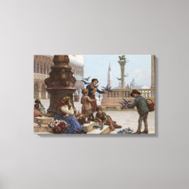 ベニス食べ物を与えの子ども鳩(by Paoletti) キャンバスプリント