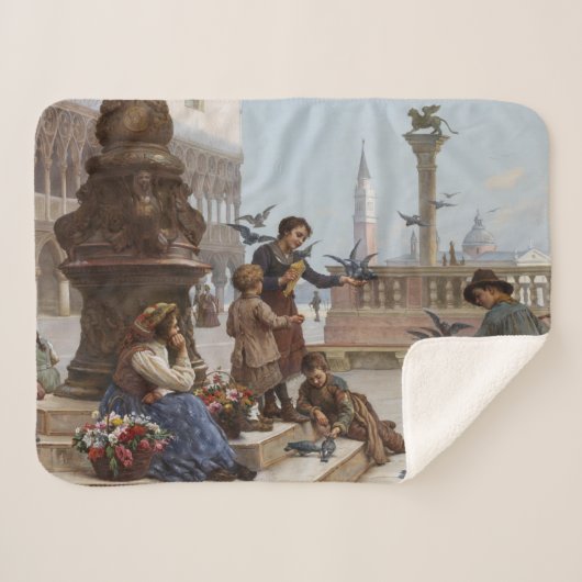 ベニス食べ物を与えの子ども鳩(by Paoletti) シェルパブランケット (正面(横))