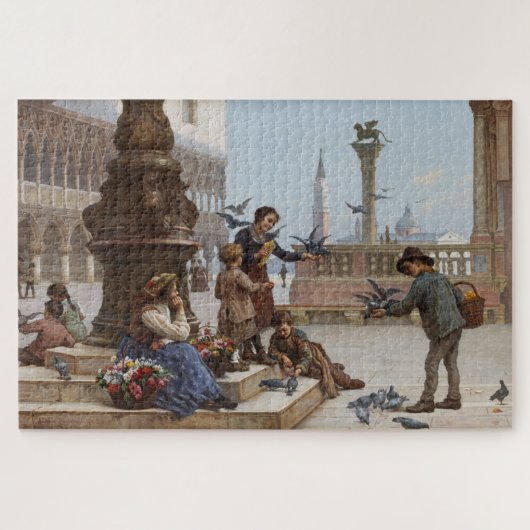 ベニス食べ物を与えの子ども鳩(by Paoletti) ジグソーパズル (横)