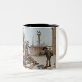 ベニス食べ物を与えの子ども鳩(by Paoletti) ツートーンマグカップ (正面右)