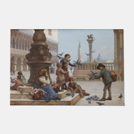 ベニス食べ物を与えの子ども鳩(by Paoletti) ドアマット