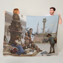 ベニス食べ物を与えの子ども鳩(by Paoletti) フリースブランケット