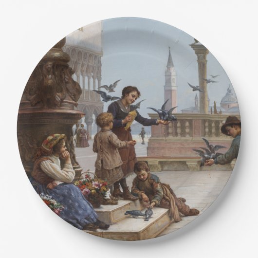 ベニス食べ物を与えの子ども鳩(by Paoletti) ペーパープレート (正面)