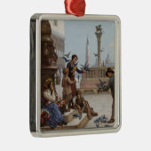 ベニス食べ物を与えの子ども鳩(by Paoletti) メタルオーナメント (右)