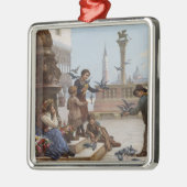 ベニス食べ物を与えの子ども鳩(by Paoletti) メタルオーナメント (左)