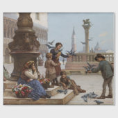 ベニス食べ物を与えの子ども鳩(by Paoletti) ラッピングペーパー (フラット)